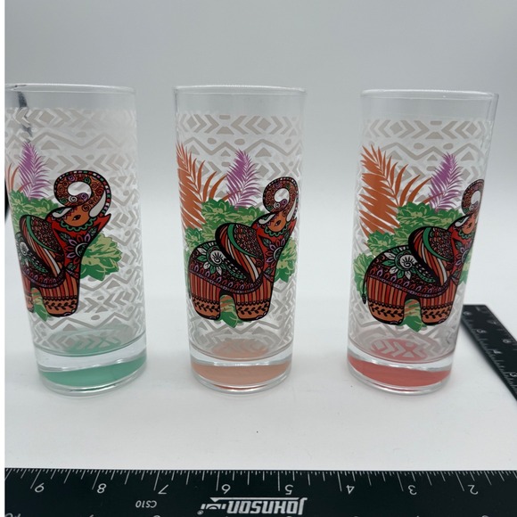 Elephant Tumblers Set of 3 Retro Glasses Colorful TMD Holdings Barware - Picture 1 of 8